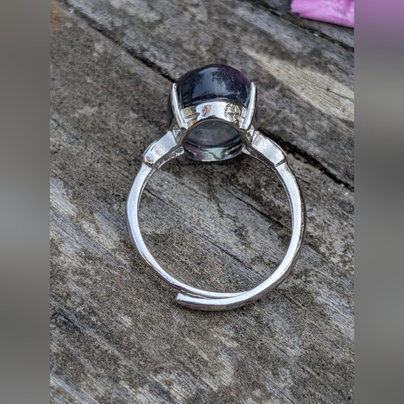 Gorgeous Rainbow Fluorite Gemstone Ring. Blue Ring Adjustable Size 8-10 - Picture 4 of 10